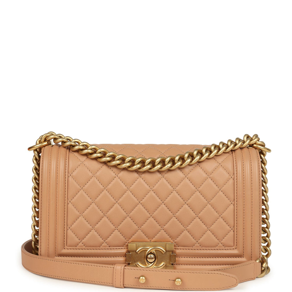 Medium Boy Bag Dark Beige Lambskin Antique Gold Hardware