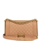 Medium Boy Bag Dark Beige Lambskin Antique Gold Hardware