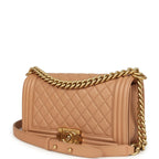 Medium Boy Bag Dark Beige Lambskin Antique Gold Hardware