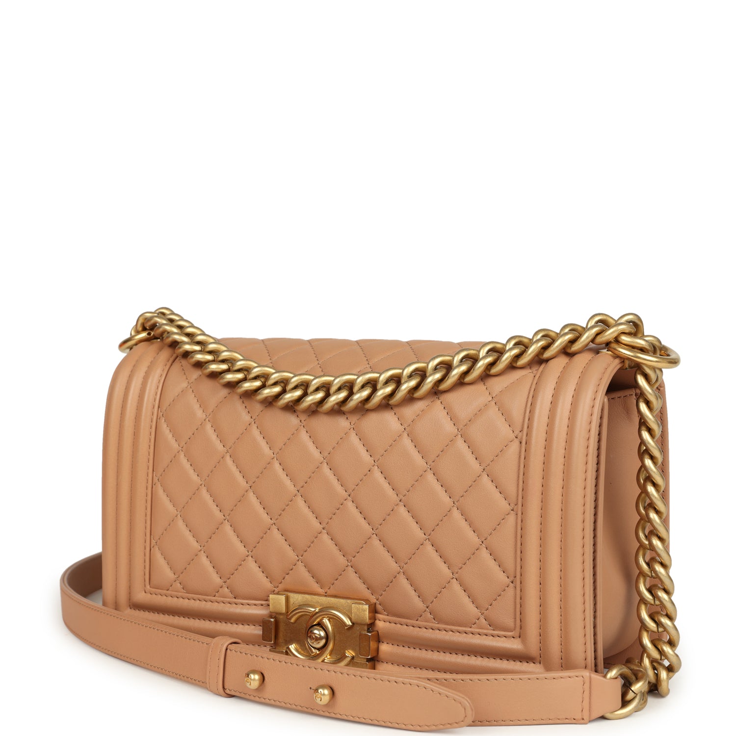 Medium Boy Bag Dark Beige Lambskin Antique Gold Hardware