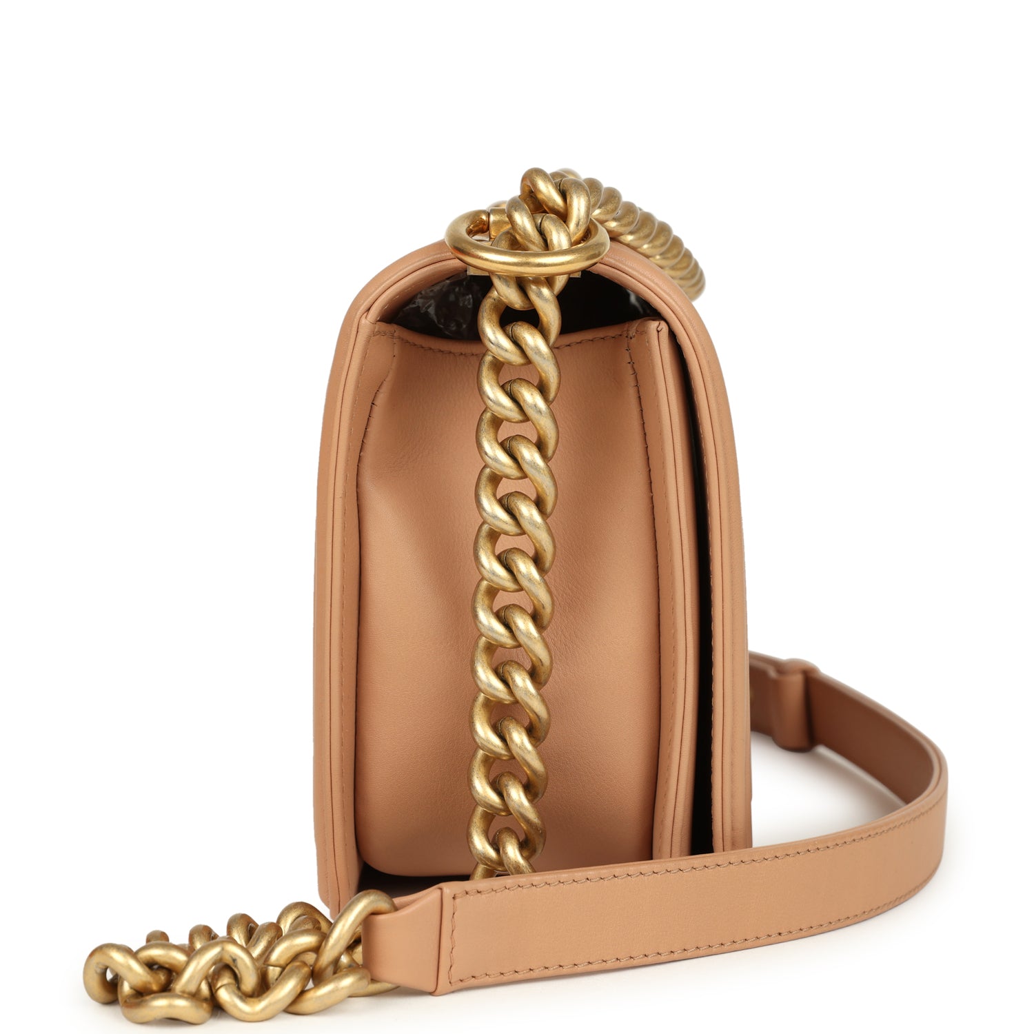 Medium Boy Bag Dark Beige Lambskin Antique Gold Hardware
