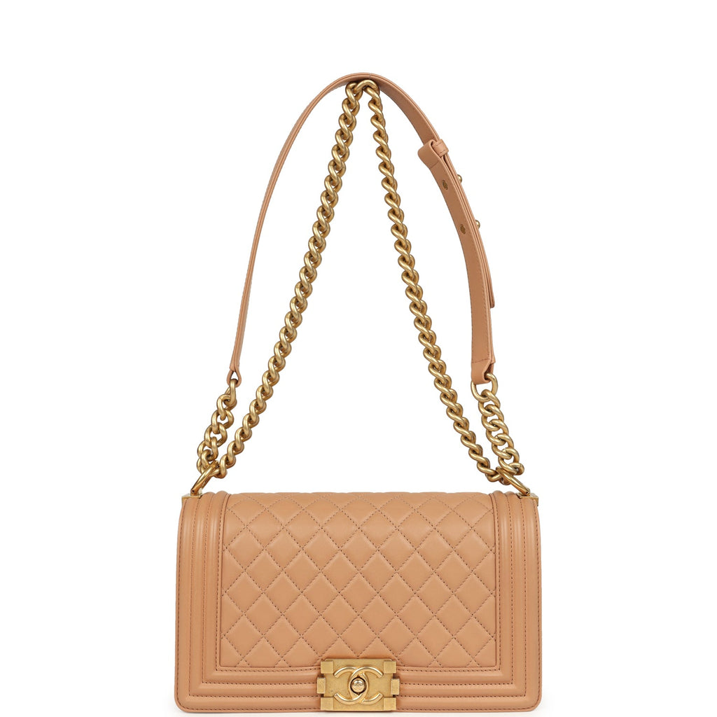 Medium Boy Bag Dark Beige Lambskin Antique Gold Hardware