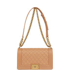 Medium Boy Bag Dark Beige Lambskin Antique Gold Hardware