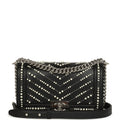 Medium Boy Bag Black Pearl Chevron Calfskin Silver Hardware