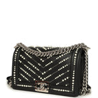 Medium Boy Bag Black Pearl Chevron Calfskin Silver Hardware