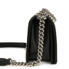 Medium Boy Bag Black Pearl Chevron Calfskin Silver Hardware
