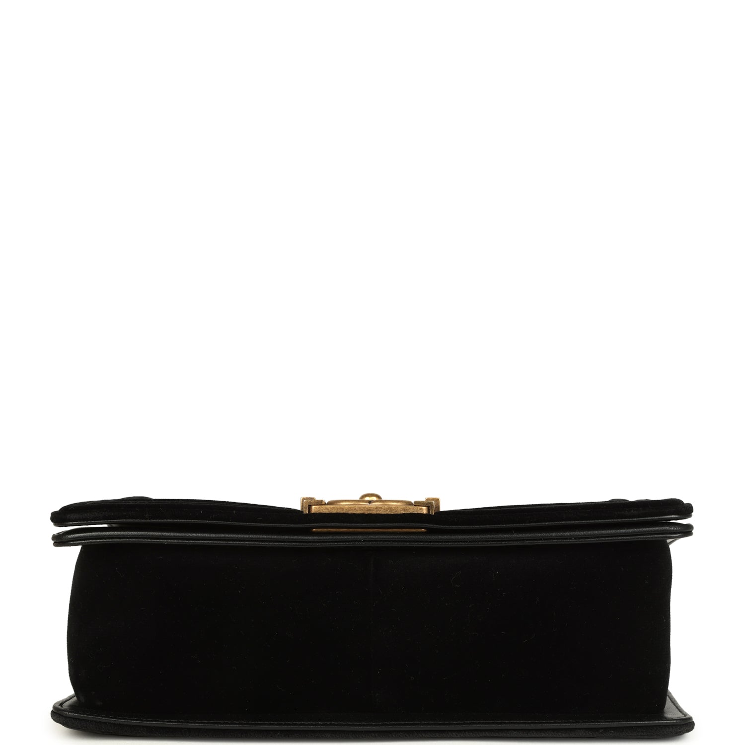 Medium Boy Bag Black Chevron Velvet Antique Gold Hardware