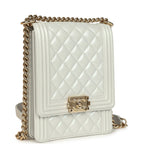 North South Boy Bag Light Grey Iridescent Calfskin Light Gold Hardware
