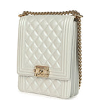 North South Boy Bag Light Grey Iridescent Calfskin Light Gold Hardware