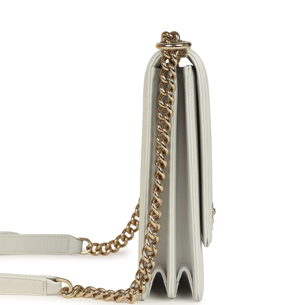 North South Boy Bag Light Grey Iridescent Calfskin Light Gold Hardware