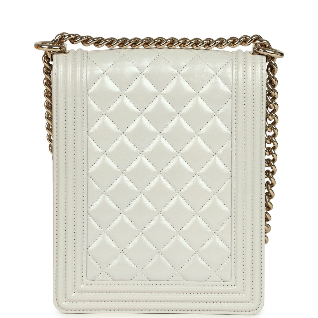 North South Boy Bag Light Grey Iridescent Calfskin Light Gold Hardware