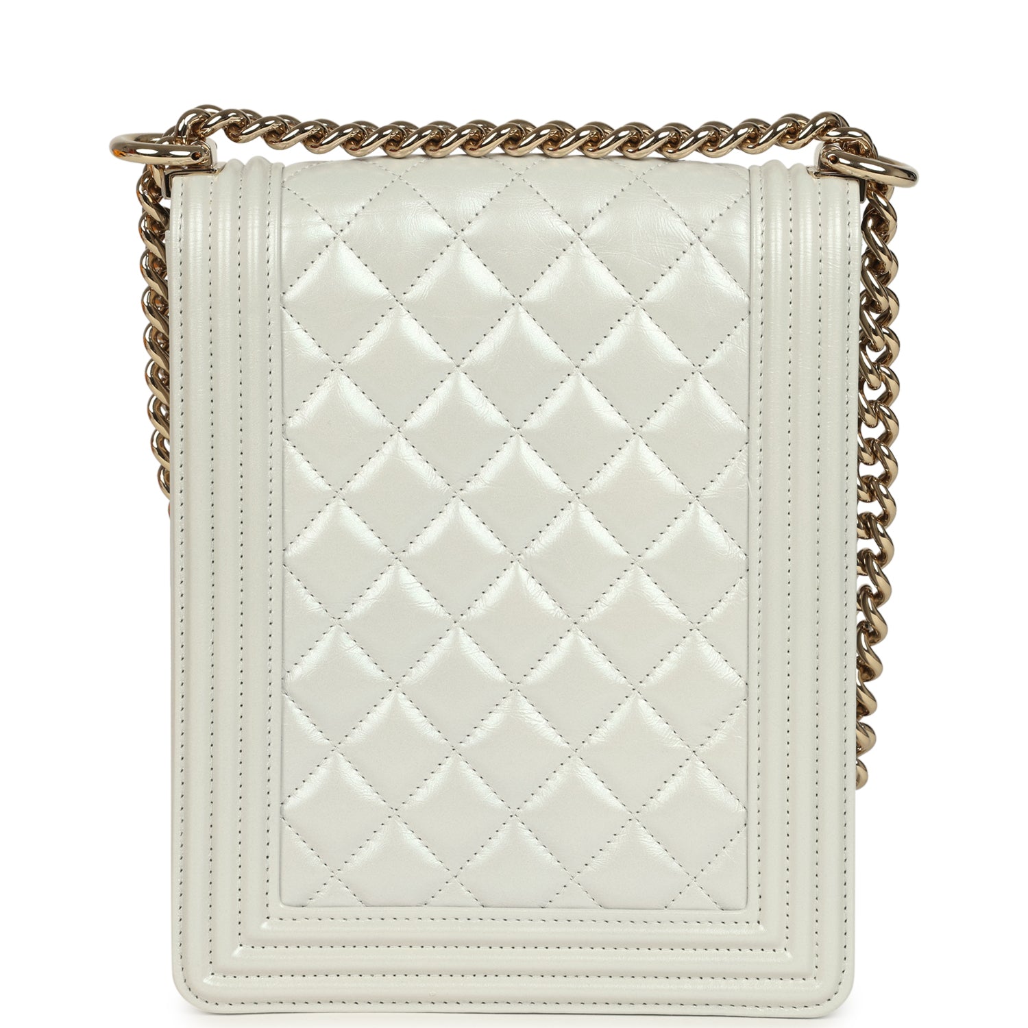 North South Boy Bag Light Grey Iridescent Calfskin Light Gold Hardware