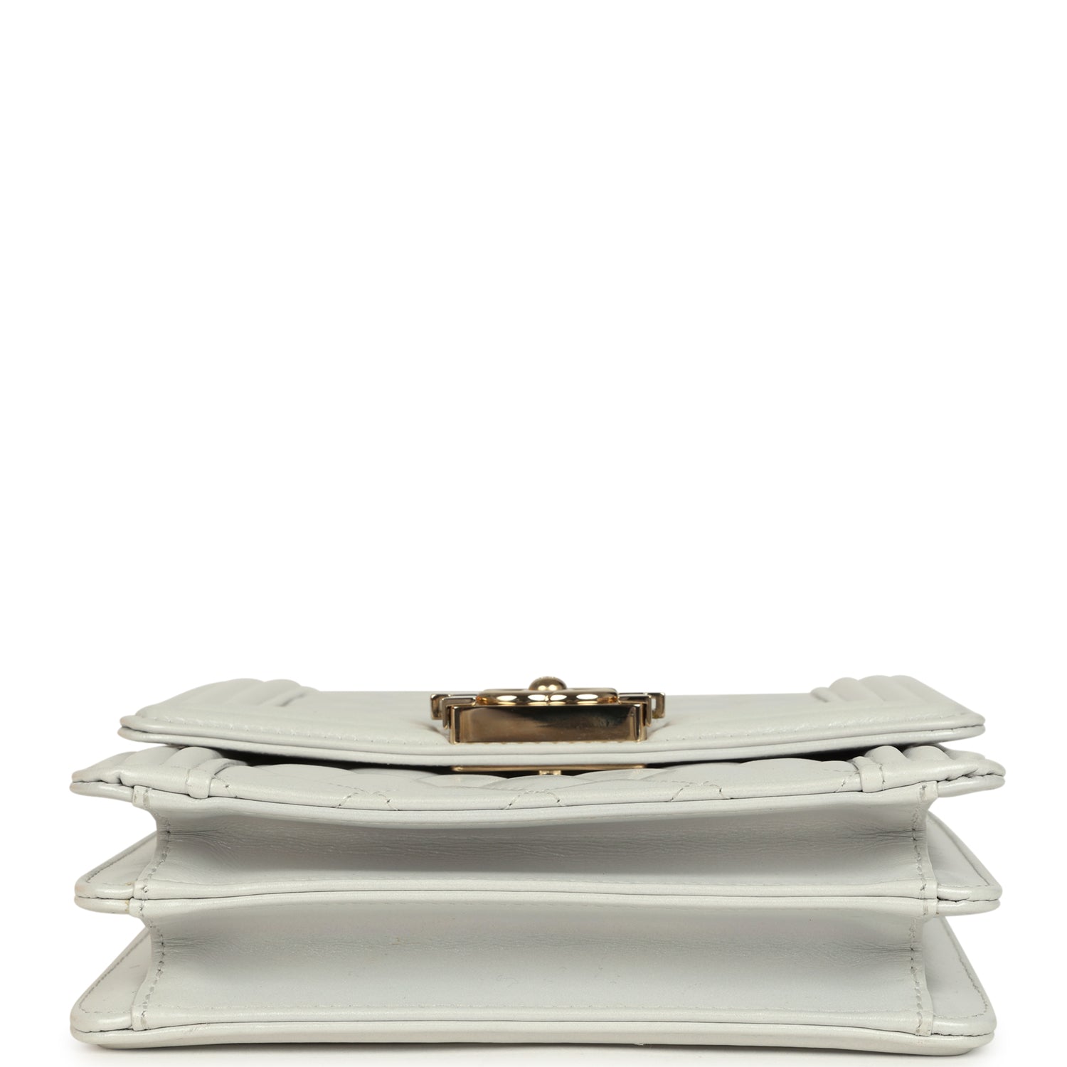 North South Boy Bag Light Grey Iridescent Calfskin Light Gold Hardware