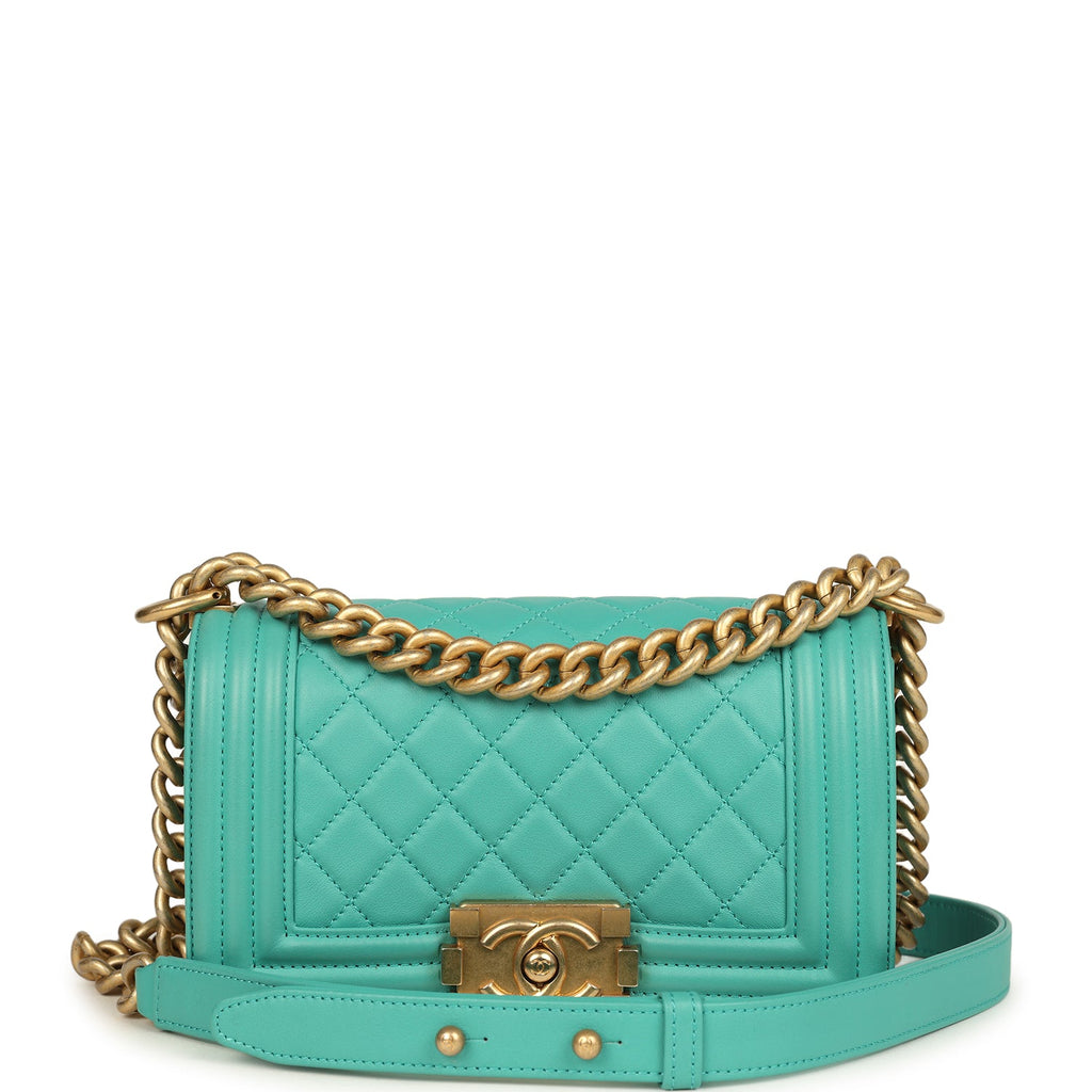 Small Boy Bag Turquoise Lambskin Antique Gold Hardware