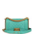 Small Boy Bag Turquoise Lambskin Antique Gold Hardware