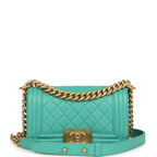 Small Boy Bag Turquoise Lambskin Antique Gold Hardware