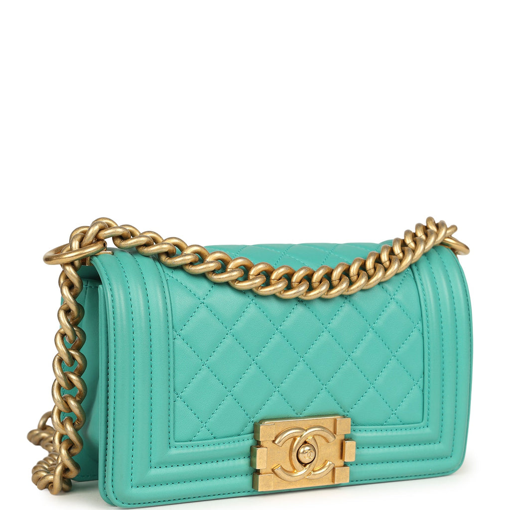 Small Boy Bag Turquoise Lambskin Antique Gold Hardware
