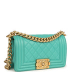 Small Boy Bag Turquoise Lambskin Antique Gold Hardware