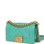 Small Boy Bag Turquoise Lambskin Antique Gold Hardware