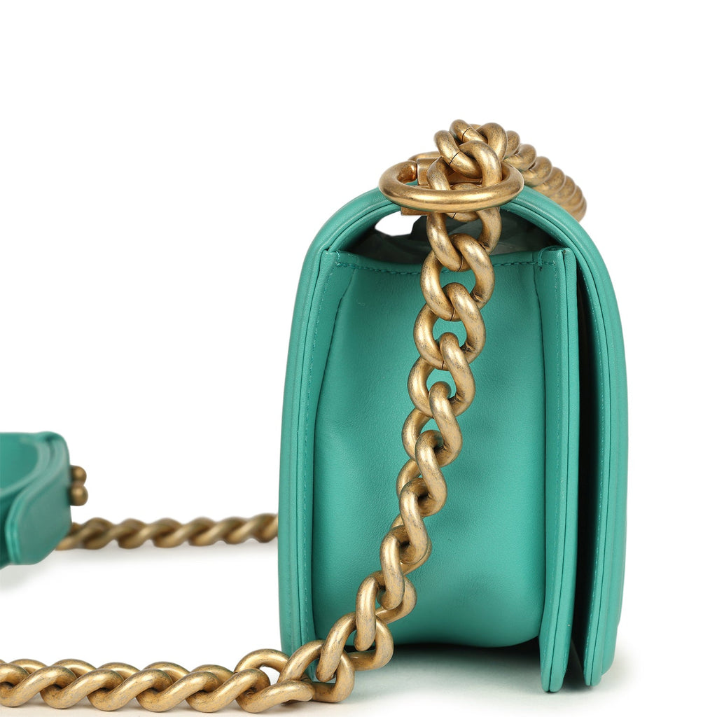 Small Boy Bag Turquoise Lambskin Antique Gold Hardware