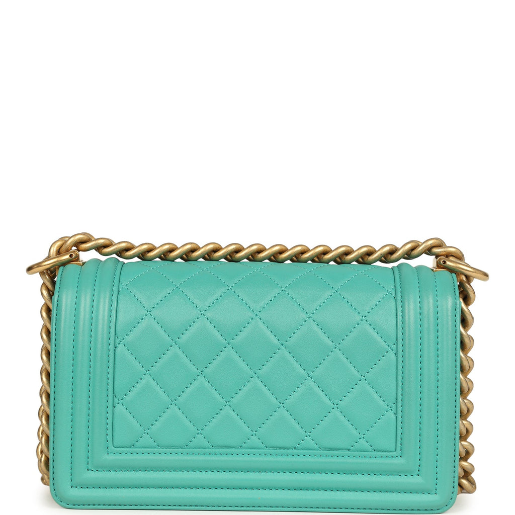 Small Boy Bag Turquoise Lambskin Antique Gold Hardware