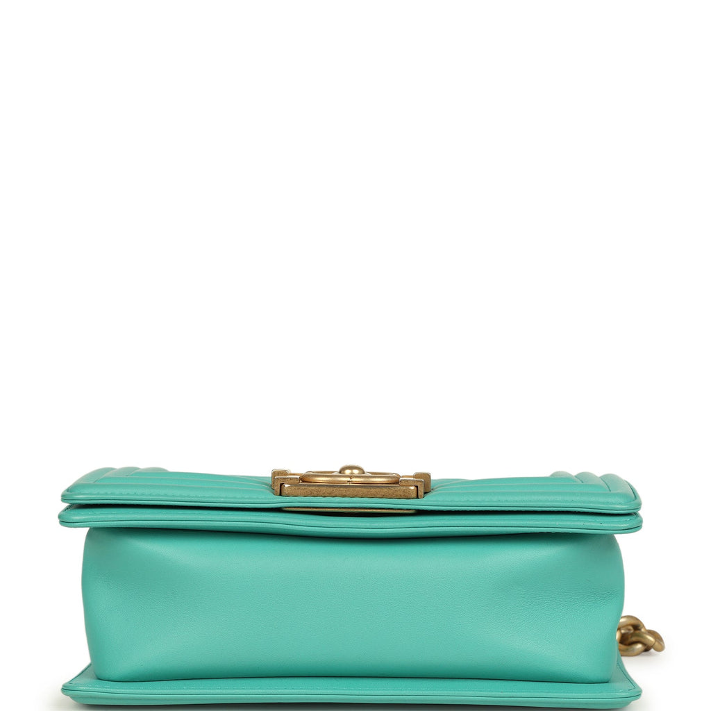 Small Boy Bag Turquoise Lambskin Antique Gold Hardware