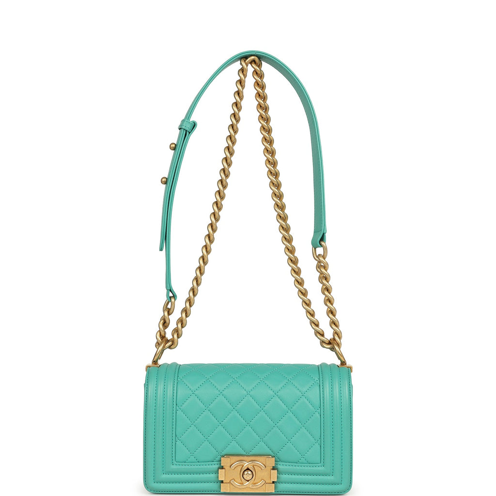 Small Boy Bag Turquoise Lambskin Antique Gold Hardware