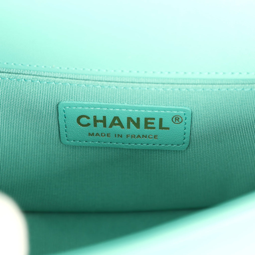 Small Boy Bag Turquoise Lambskin Antique Gold Hardware