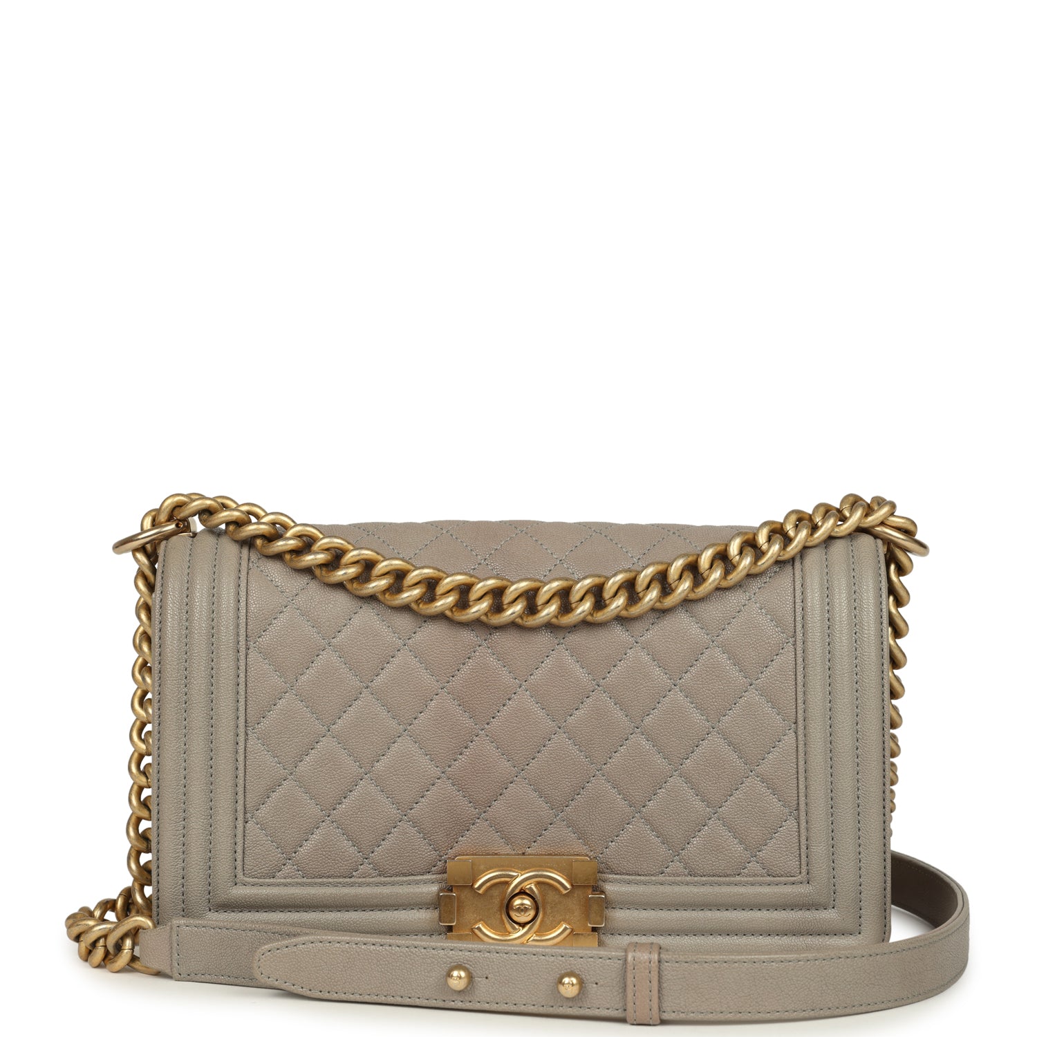 Medium Boy Bag Taupe Caviar Antique Gold Hardware
