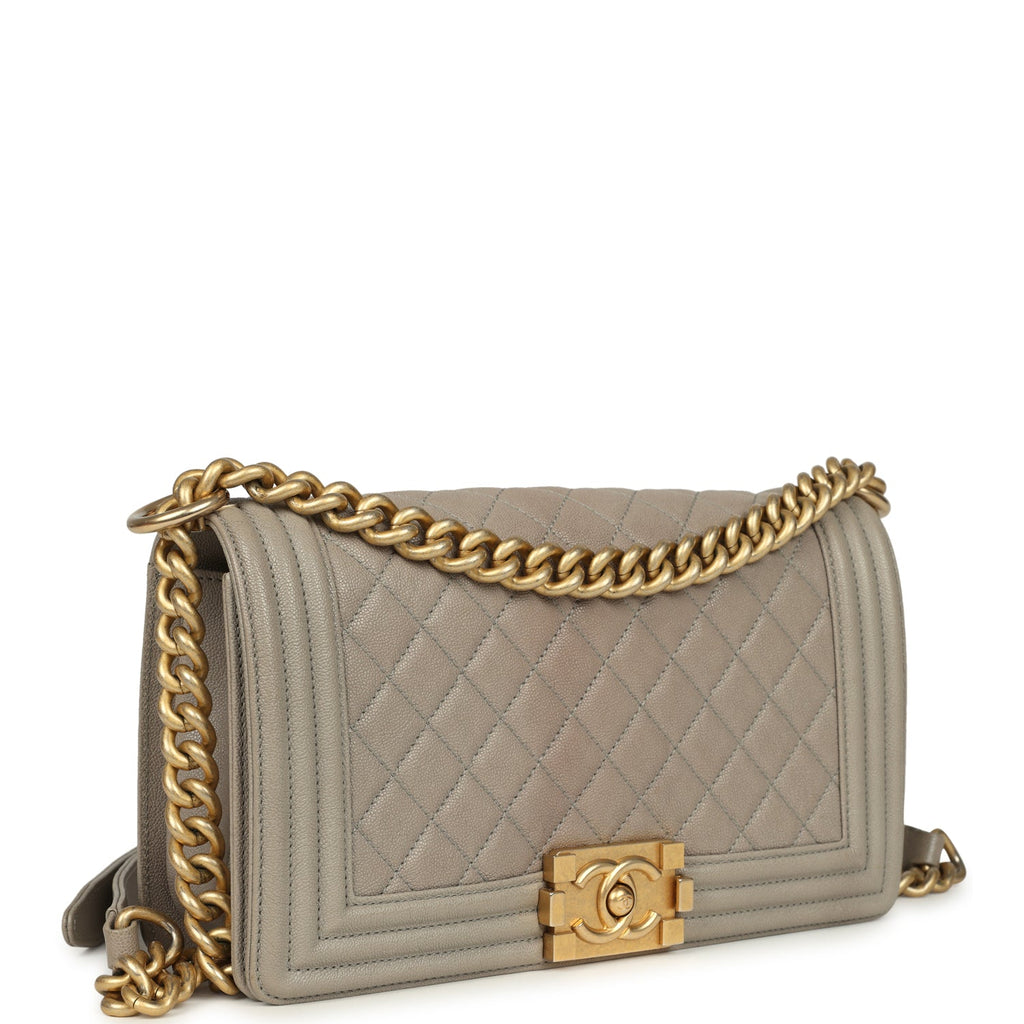 Medium Boy Bag Taupe Caviar Antique Gold Hardware