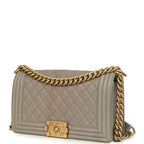 Medium Boy Bag Taupe Caviar Antique Gold Hardware