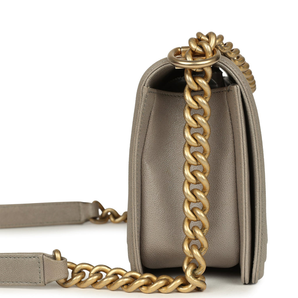 Medium Boy Bag Taupe Caviar Antique Gold Hardware