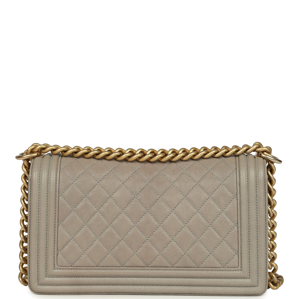 Medium Boy Bag Taupe Caviar Antique Gold Hardware