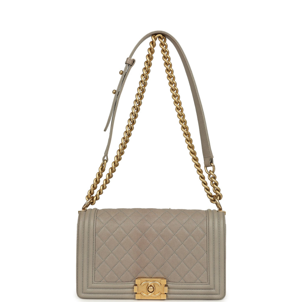 Medium Boy Bag Taupe Caviar Antique Gold Hardware