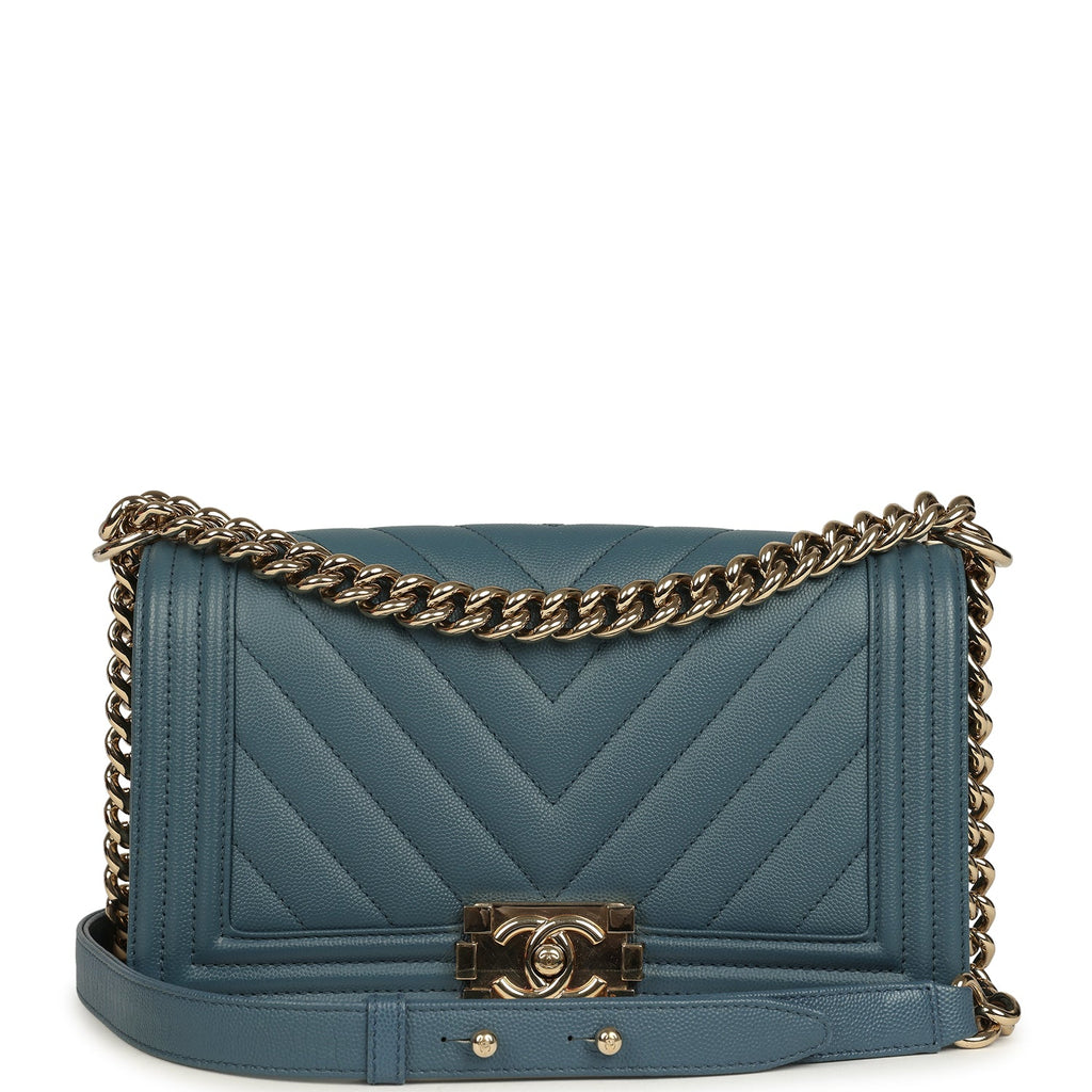 Medium Chevron Boy Bag Blue Caviar Light Gold Hardware