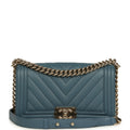 Medium Chevron Boy Bag Blue Caviar Light Gold Hardware