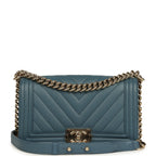 Medium Chevron Boy Bag Blue Caviar Light Gold Hardware