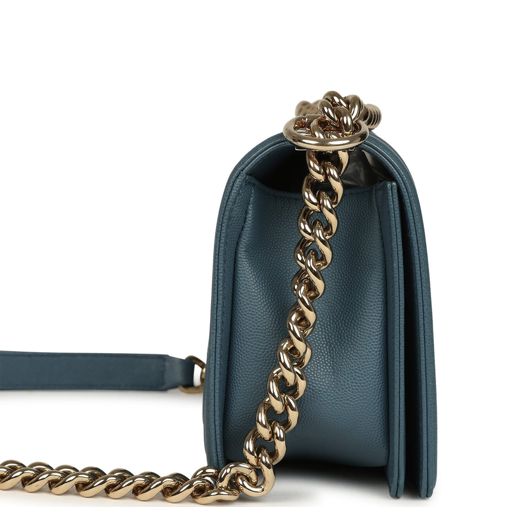 Medium Chevron Boy Bag Blue Caviar Light Gold Hardware