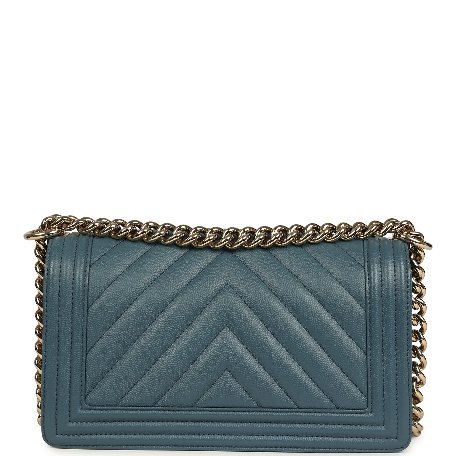 Medium Chevron Boy Bag Blue Caviar Light Gold Hardware