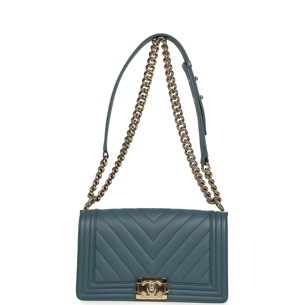 Medium Chevron Boy Bag Blue Caviar Light Gold Hardware