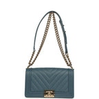 Medium Chevron Boy Bag Blue Caviar Light Gold Hardware