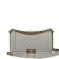 Medium Boy Bag Light Grey Caviar Light Gold Hardware