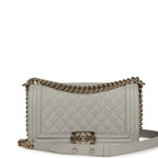 Medium Boy Bag Light Grey Caviar Light Gold Hardware