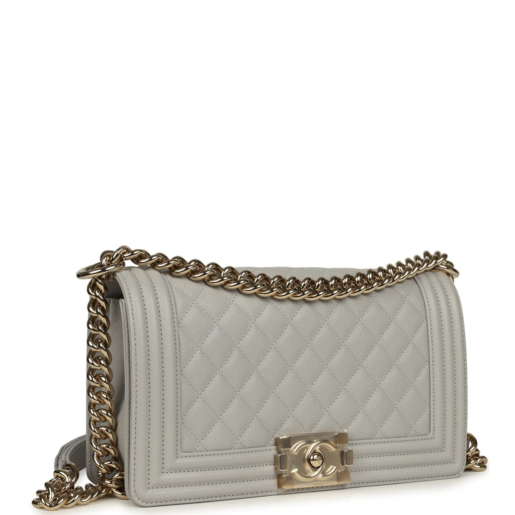 Medium Boy Bag Light Grey Caviar Light Gold Hardware