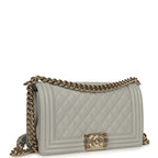 Medium Boy Bag Light Grey Caviar Light Gold Hardware