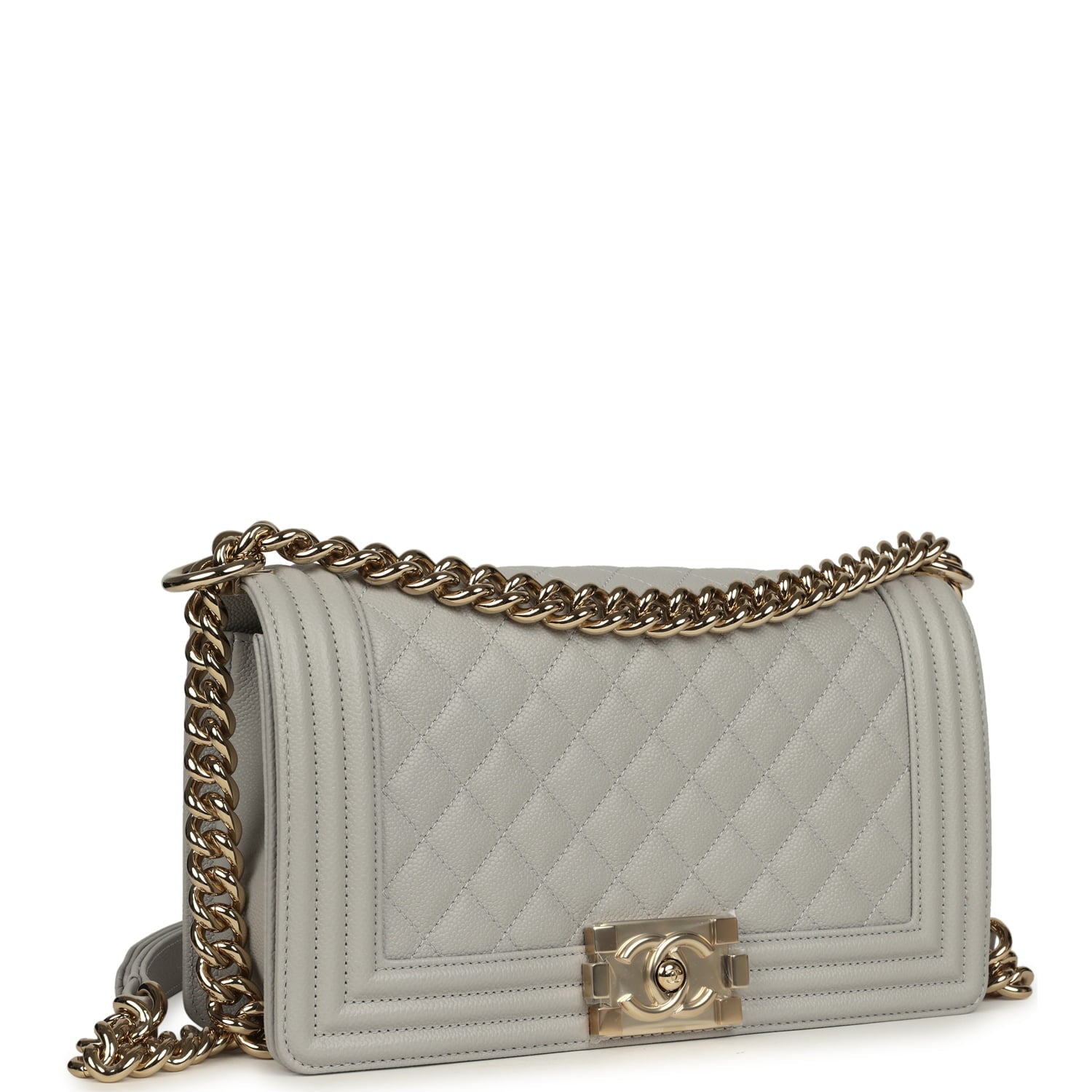 Medium Boy Bag Light Grey Caviar Light Gold Hardware