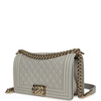 Medium Boy Bag Light Grey Caviar Light Gold Hardware