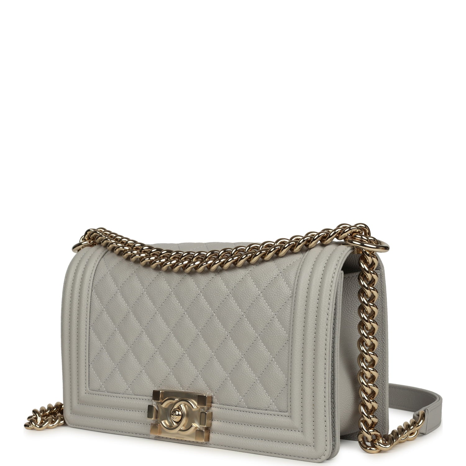Medium Boy Bag Light Grey Caviar Light Gold Hardware