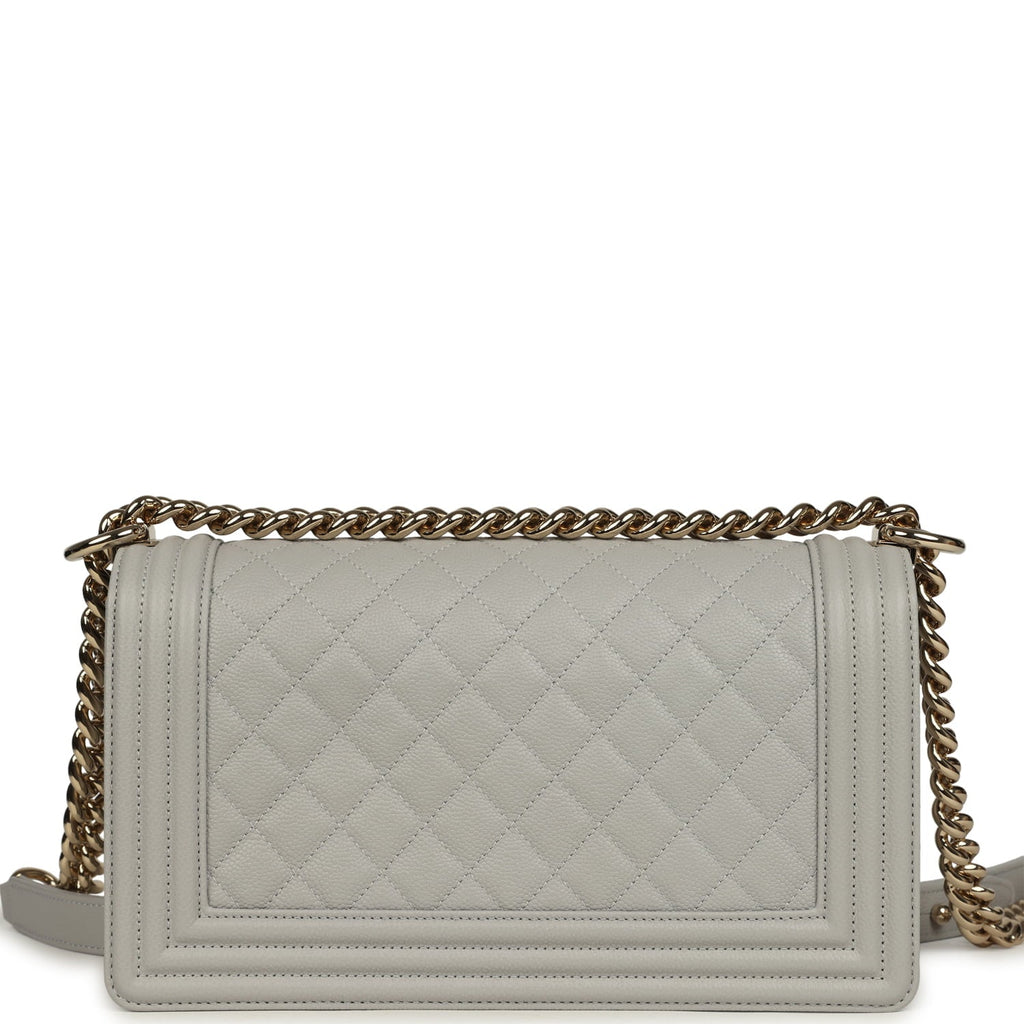 Medium Boy Bag Light Grey Caviar Light Gold Hardware