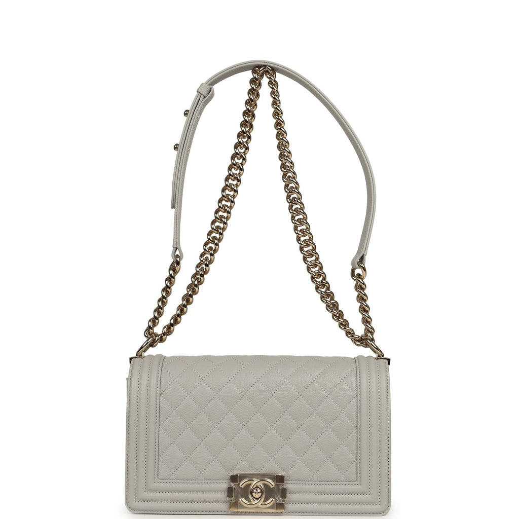 Medium Boy Bag Light Grey Caviar Light Gold Hardware